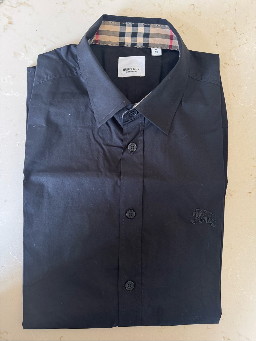 Burberry Black Men's Button-Down Shirt with Signature Check Trim